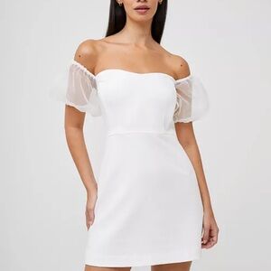 French Connection Whisper Organza Puff-Sleeve White Off-Shoulder Dress